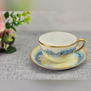 Vintage Nippon Tea Cup And Saucer Blue Forget Me Not, Made In Japan